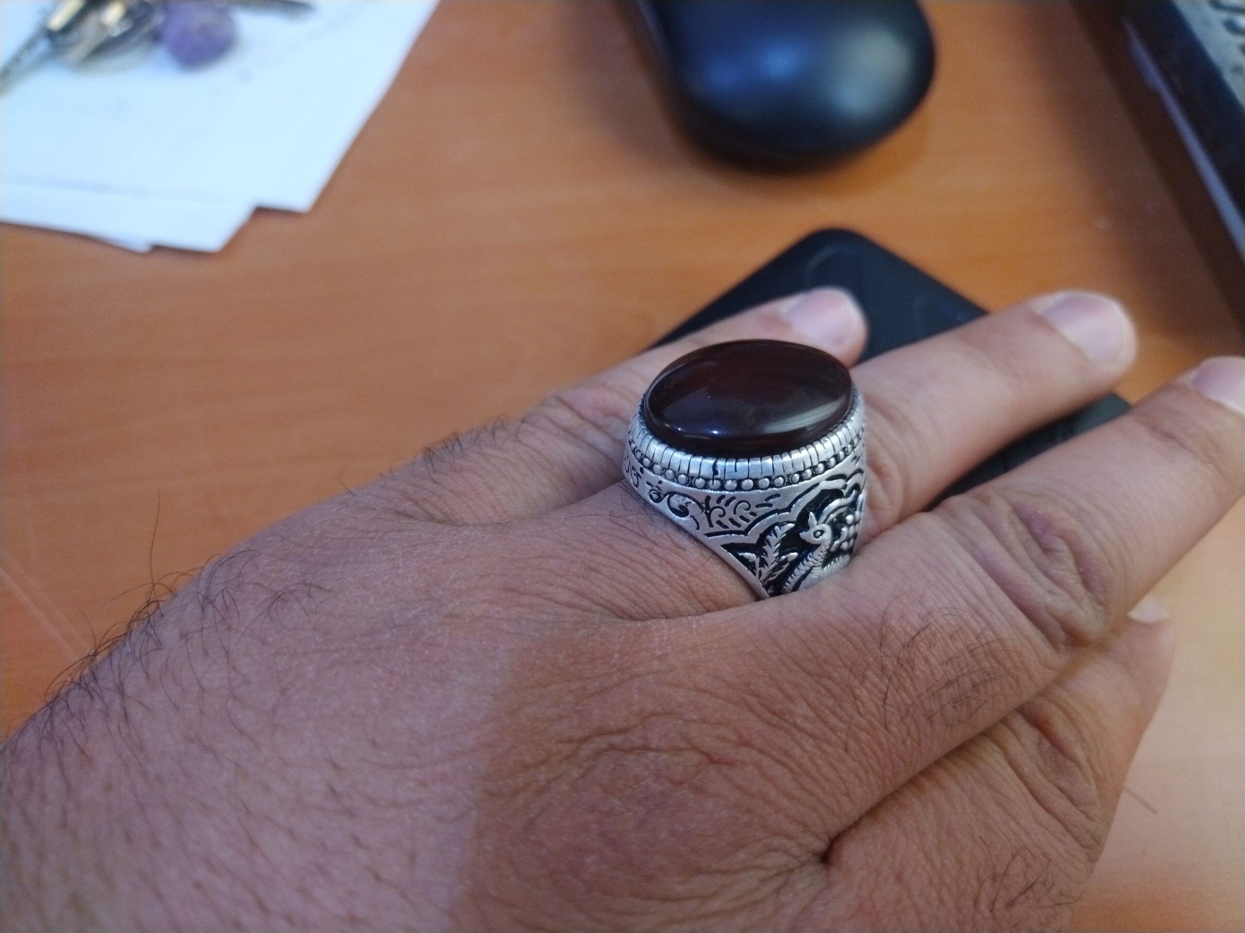 خواتم فضة رجالي عقيق يماني كرزي و مجزع واشكال كثير