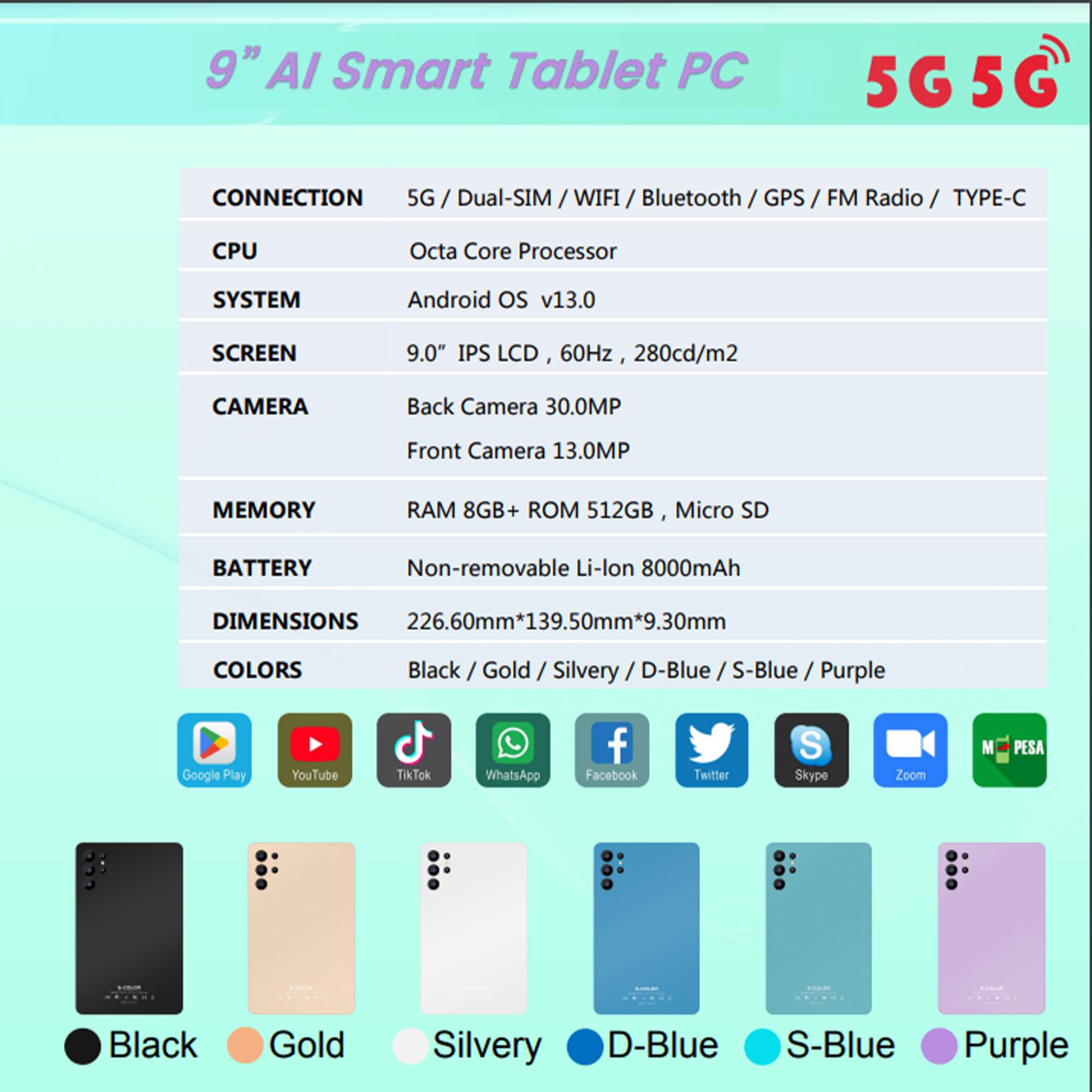 تابلت SU24 ٩بوصة + مجموعة هدايا. التوصيل لجميع الم