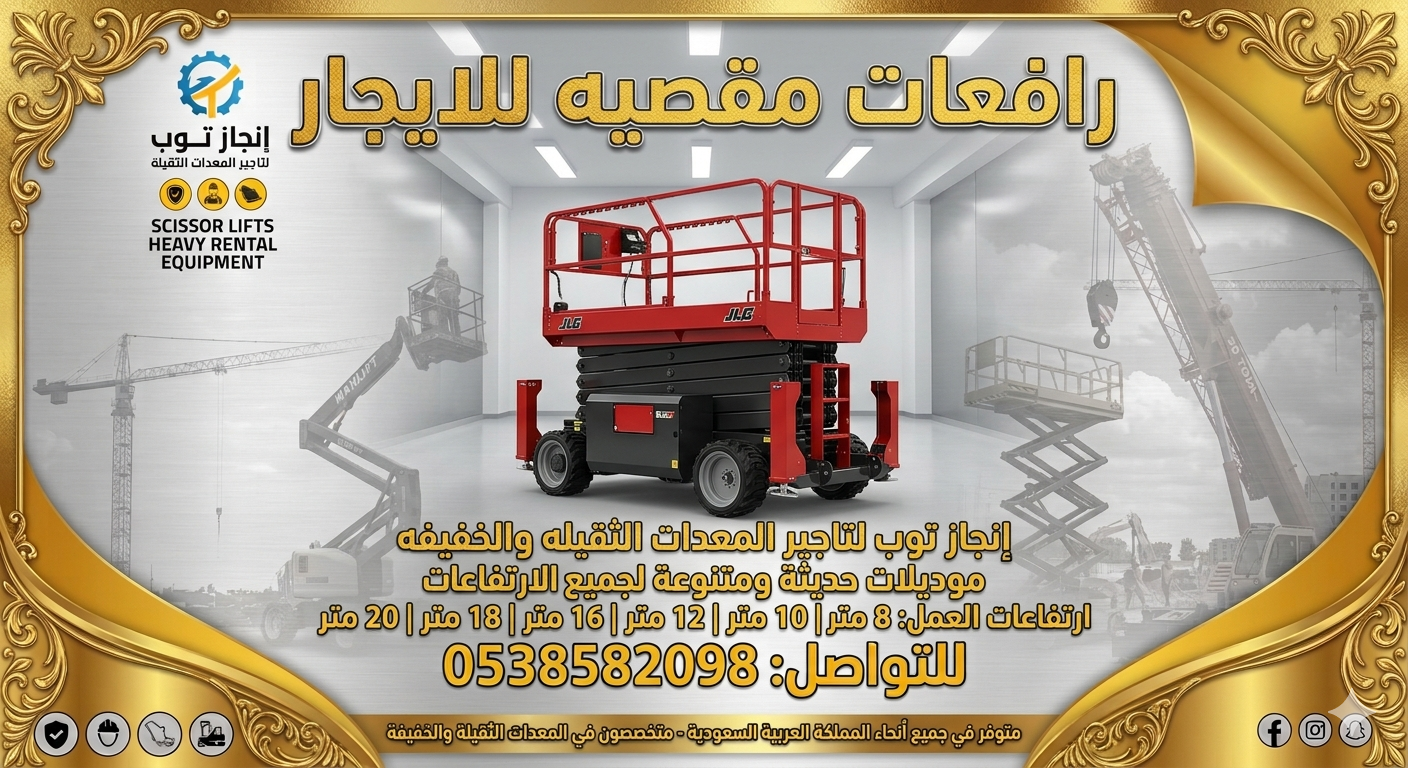 رافعات شوكيه للايجار سيزرلفت للايجار رافعات مقصيه