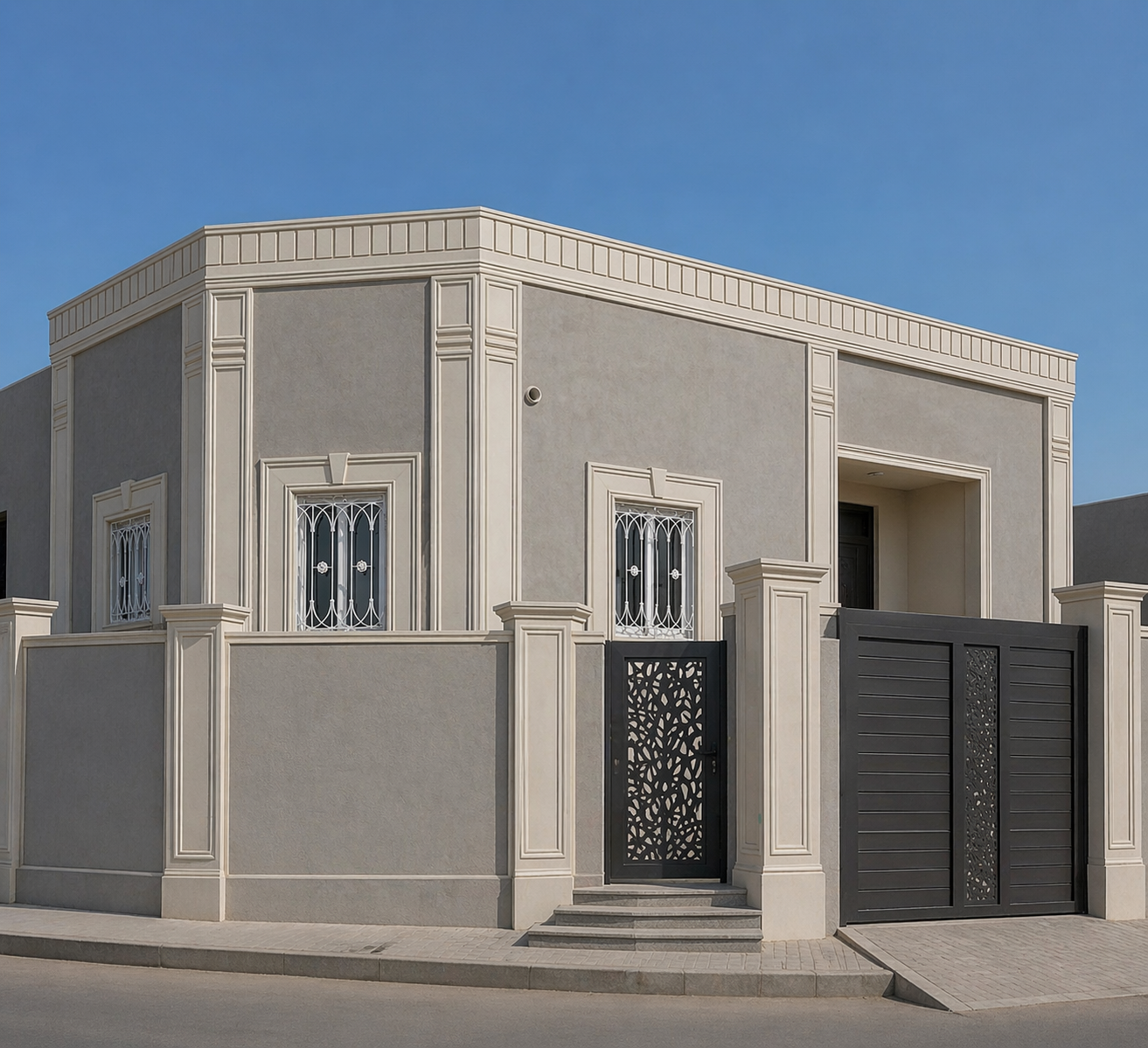ديكورات خارجي سمنت ابيض بديل الحجر لمست ابدع ديكور