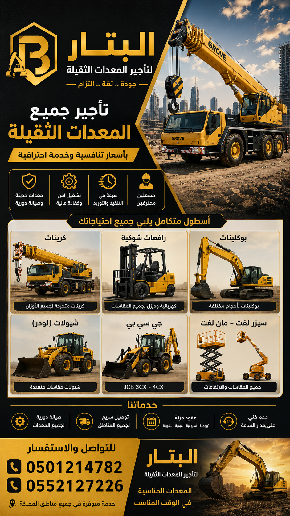 لتاجير جميع انواع المعدات الثقيله