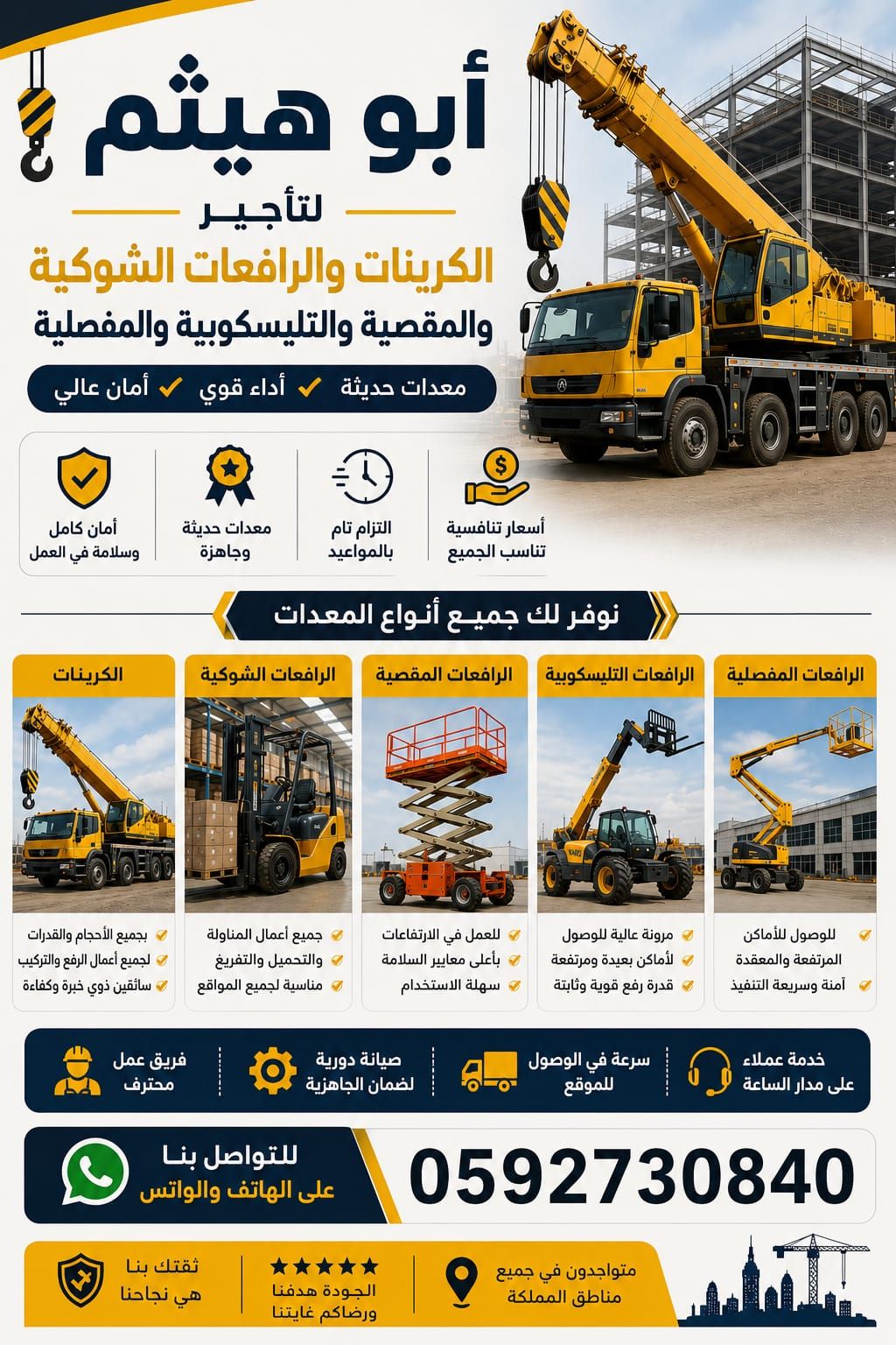 سيزر لفت للايجار ومان لفت للايجار وفوركلفت ورافعات